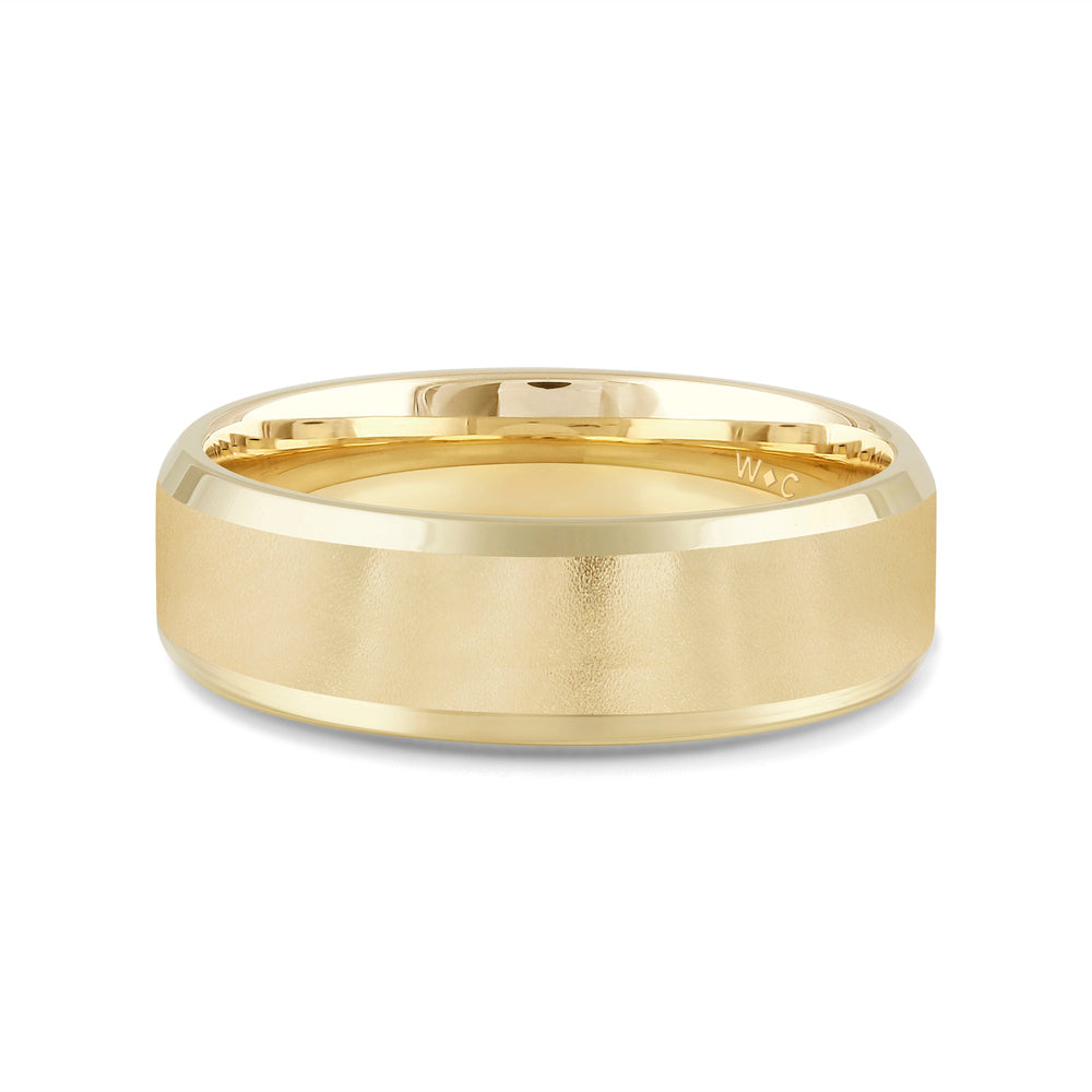 Men's Bevel Edge Comfort Fit Band with 14KT Yellow Gold / 7 Cut Diamond in 14KT Yellow Gold / 7 view 1
