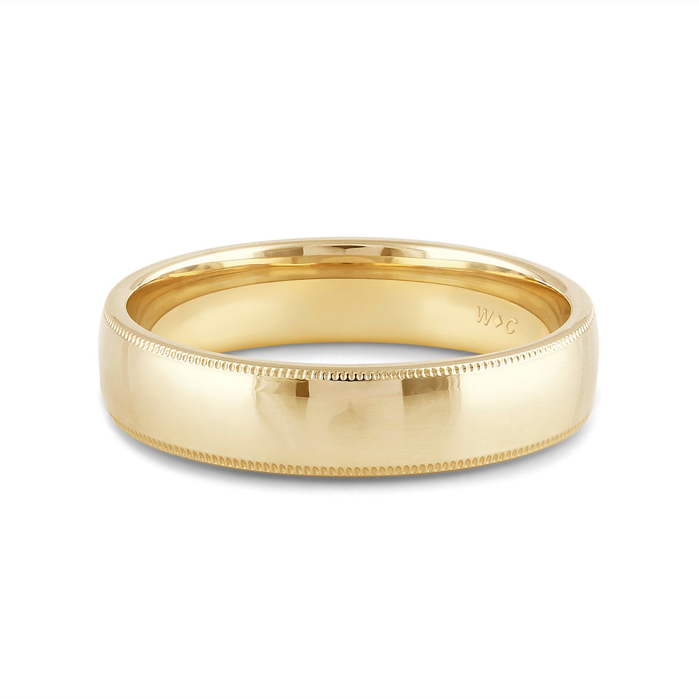 Men's Milgrain Medium Edge Comfort Fit Band with 14KT Yellow Gold / 5 Cut Diamond in 14KT Yellow Gold / 5 view 1
