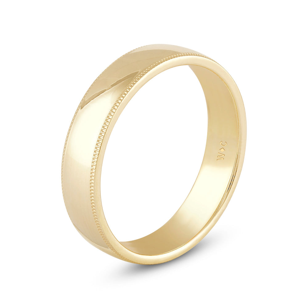 Men's Milgrain Medium Edge Comfort Fit Band with 14KT Yellow Gold / 5 Cut Diamond in 14KT Yellow Gold / 5 view 4
