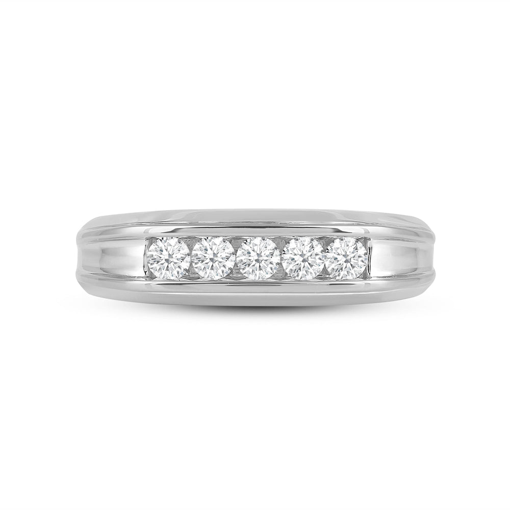 Two-Tone Channel Set 5 Stone Curved Diamond Ring with Jan Cut Diamond in 14KT Platinum / Lab / 02 view 1
