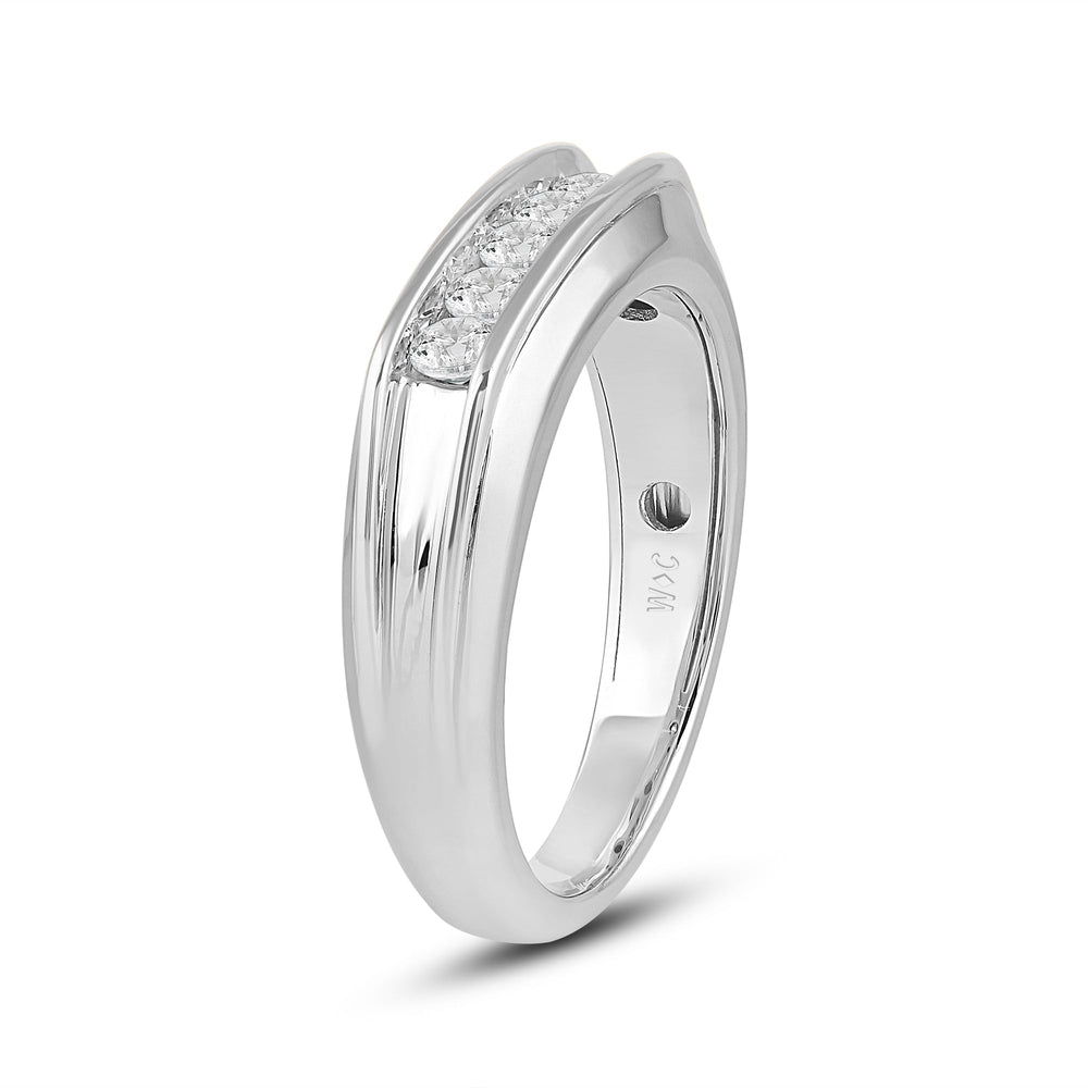 Two-Tone Channel Set 5 Stone Curved Diamond Ring with Jan Cut Diamond in 14KT Platinum / Lab / 02 view 3

