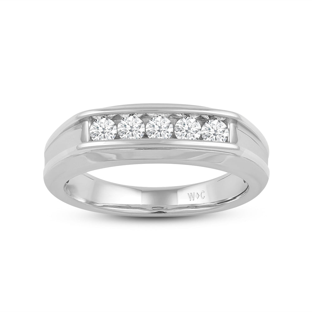 Two-Tone Channel Set 5 Stone Curved Diamond Ring with Jan Cut Diamond in 14KT Platinum / Lab / 02 view 2

