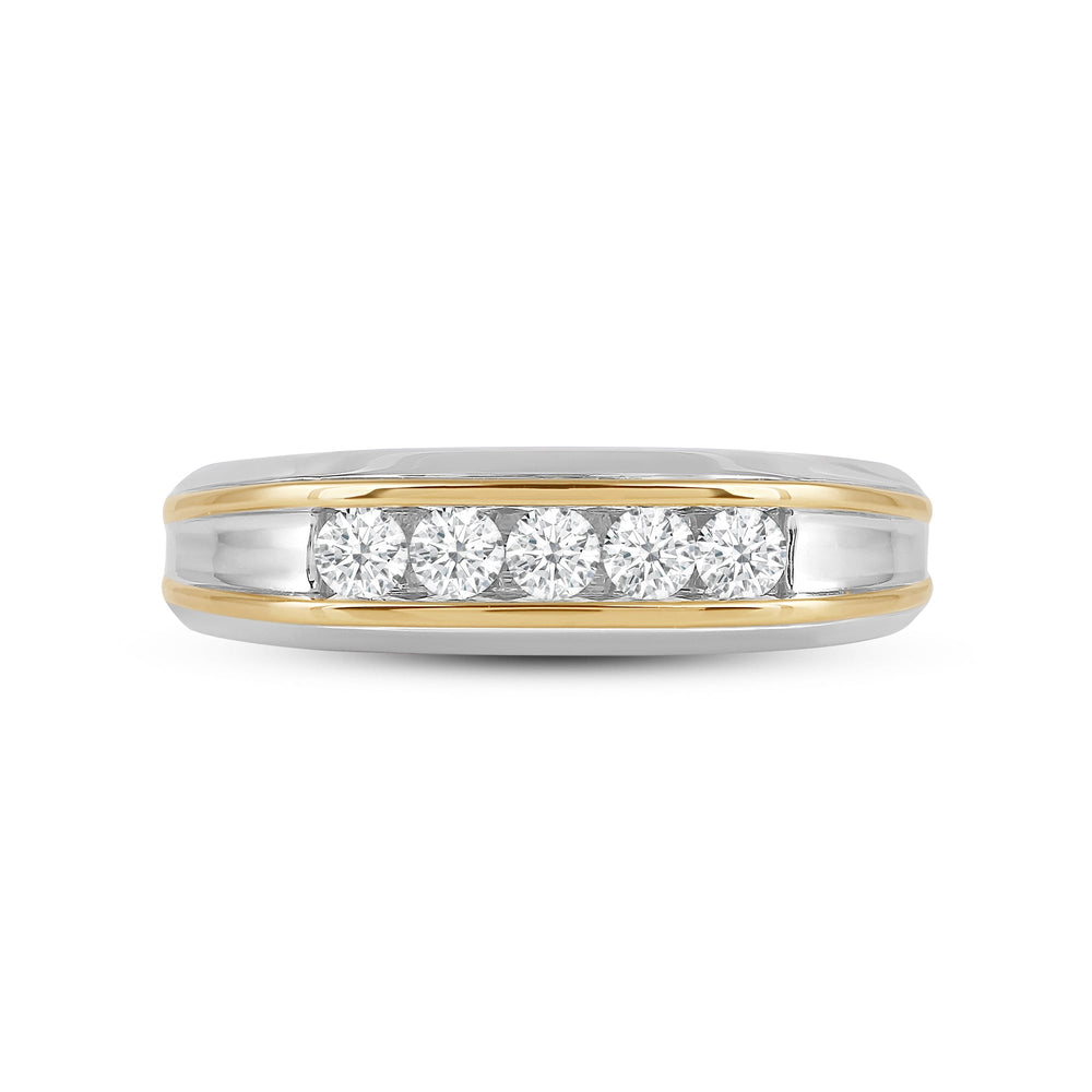 Two-Tone Channel Set 5 Stone Curved Diamond Ring with Jan Cut Diamond in 14KT Yellow Gold / Lab / 02 view 1
