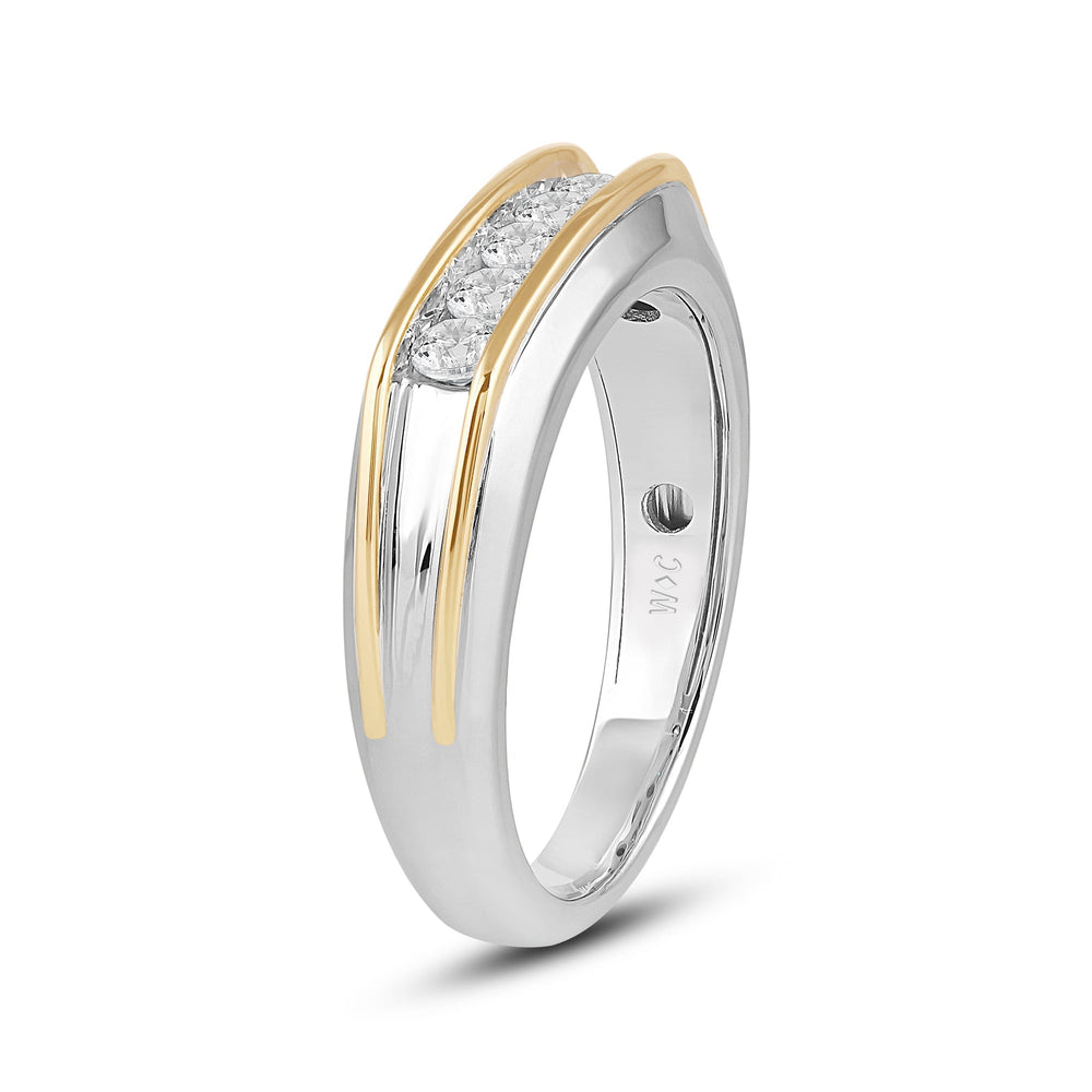 Two-Tone Channel Set 5 Stone Curved Diamond Ring with Jan Cut Diamond in 14KT Yellow Gold / Lab / 02 view 3
