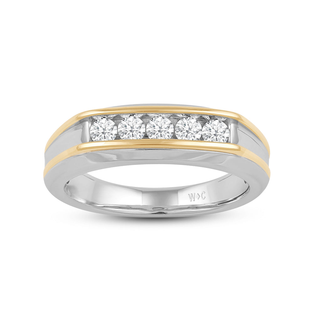 Two-Tone Channel Set 5 Stone Curved Diamond Ring with Jan Cut Diamond in 14KT Yellow Gold / Lab / 02 view 2
