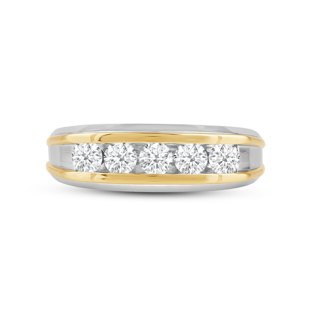 Two-Tone Channel Set 5 Stone Curved Diamond Ring with 18KT Yellow Gold / Lab / 1 Cut Diamond in 14KT Yellow Gold / Lab / 1 view 1
