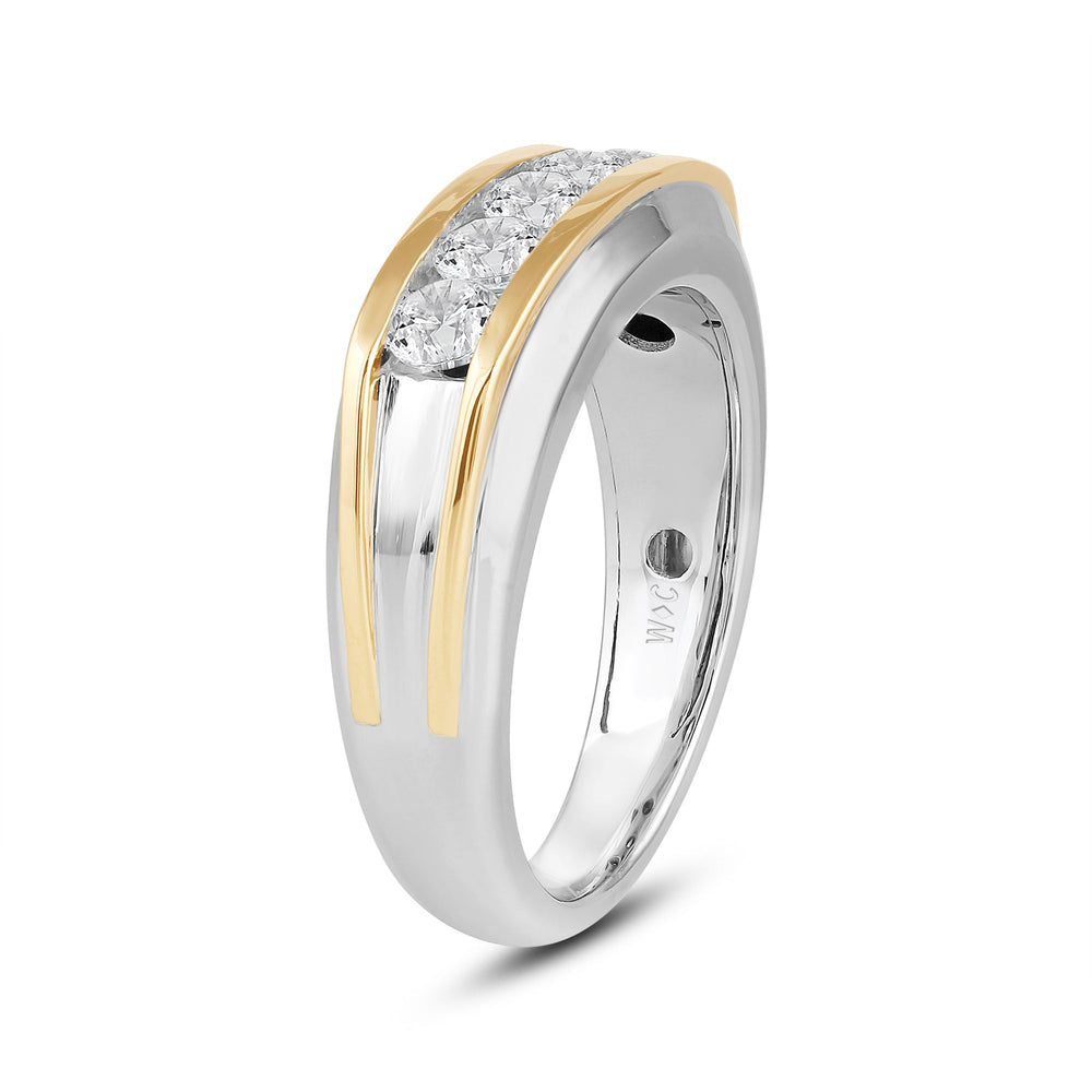 Two-Tone Channel Set 5 Stone Curved Diamond Ring with 18KT Yellow Gold / Lab / 1 Cut Diamond in 14KT Yellow Gold / Lab / 1 view 3
