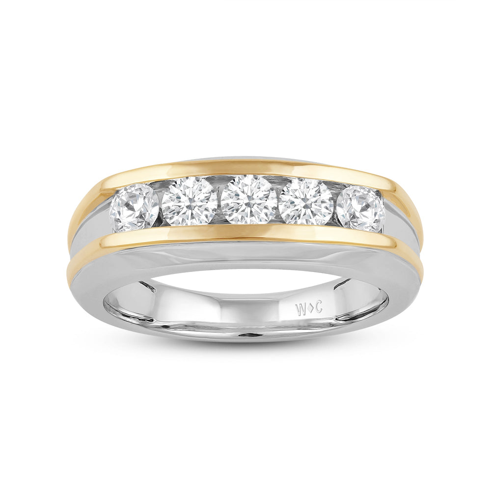 Two-Tone Channel Set 5 Stone Curved Diamond Ring with 18KT Yellow Gold / Lab / 1 Cut Diamond in 14KT Yellow Gold / Lab / 1 view 2
