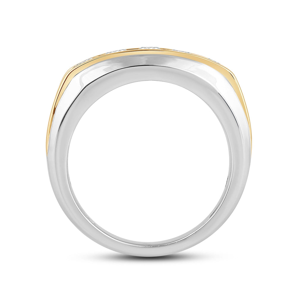 Two-Tone Channel Set 5 Stone Curved Diamond Ring with 18KT Yellow Gold / Lab / 1 Cut Diamond in 14KT Yellow Gold / Lab / 1 view 4
