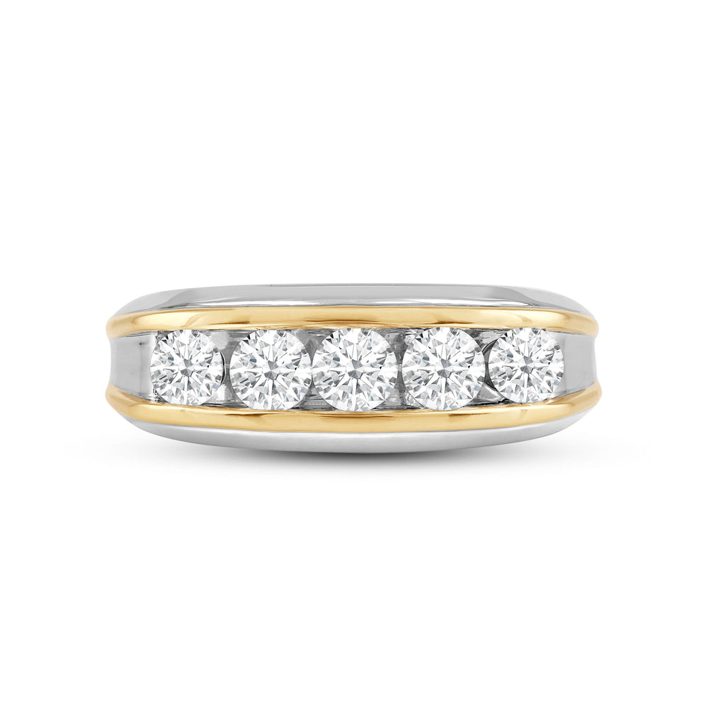 Two-Tone Channel Set 5 Stone Curved Diamond Ring with 18KT Yellow Gold / Lab / 1 1/2 Cut Diamond in 14KT Yellow Gold / Lab / 1 1/2 view 1
