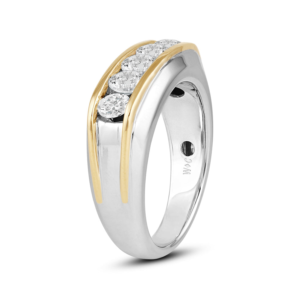 Two-Tone Channel Set 5 Stone Curved Diamond Ring with 18KT Yellow Gold / Lab / 1 1/2 Cut Diamond in 14KT Yellow Gold / Lab / 1 1/2 view 3
