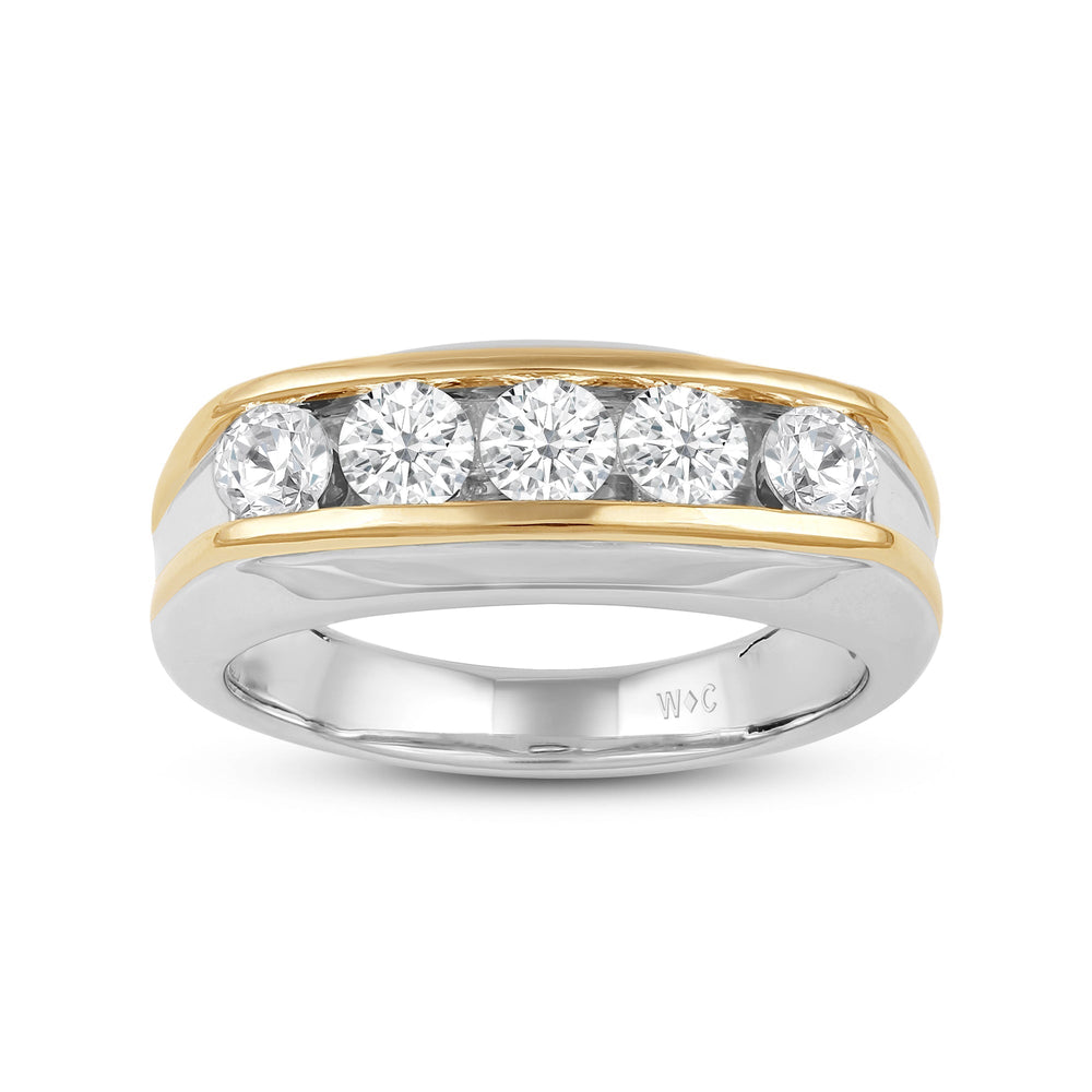 Two-Tone Channel Set 5 Stone Curved Diamond Ring with 18KT Yellow Gold / Lab / 1 1/2 Cut Diamond in 14KT Yellow Gold / Lab / 1 1/2 view 2
