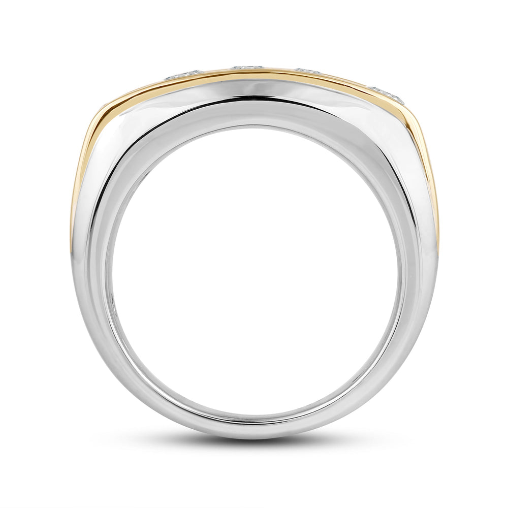 Two-Tone Channel Set 5 Stone Curved Diamond Ring with 18KT Yellow Gold / Lab / 1 1/2 Cut Diamond in 14KT Yellow Gold / Lab / 1 1/2 view 4
