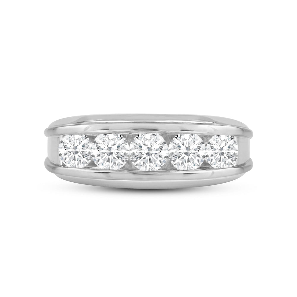 Two-Tone Channel Set 5 Stone Curved Diamond Ring with Platinum / Lab / 2 Cut Diamond in 14KT Platinum / Lab / 2 view 1
