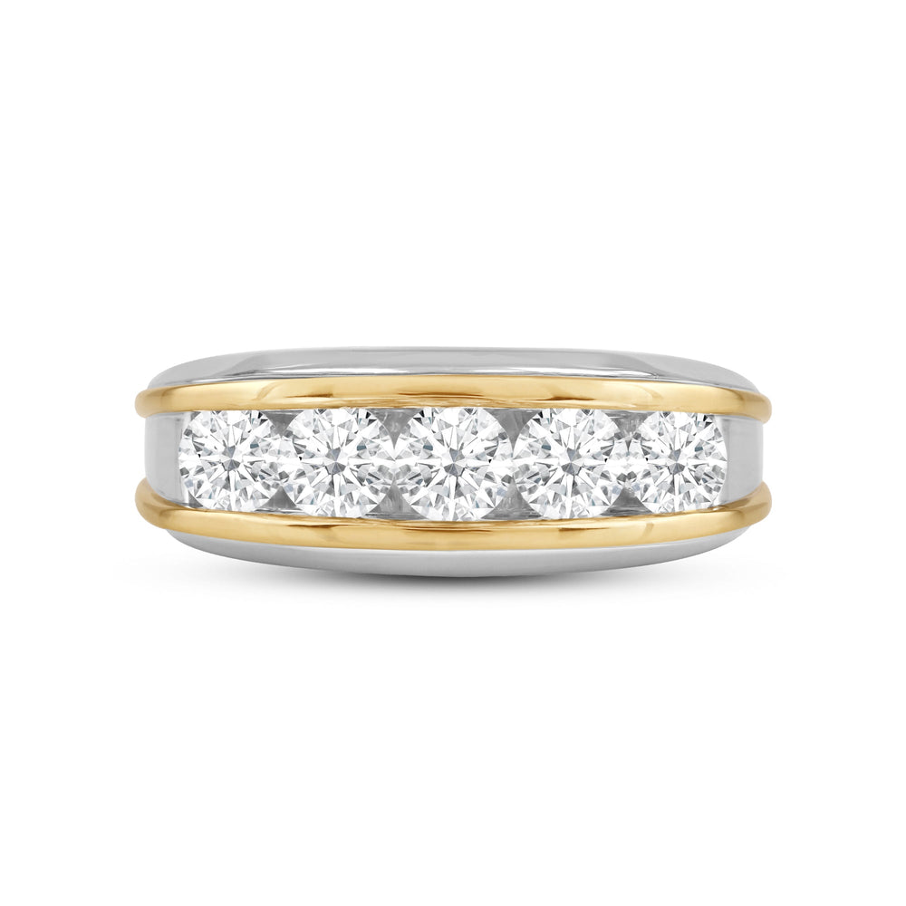 Two-Tone Channel Set 5 Stone Curved Diamond Ring with 18KT Yellow Gold / Lab / 2 Cut Diamond in 14KT Yellow Gold / Lab / 2 view 1
