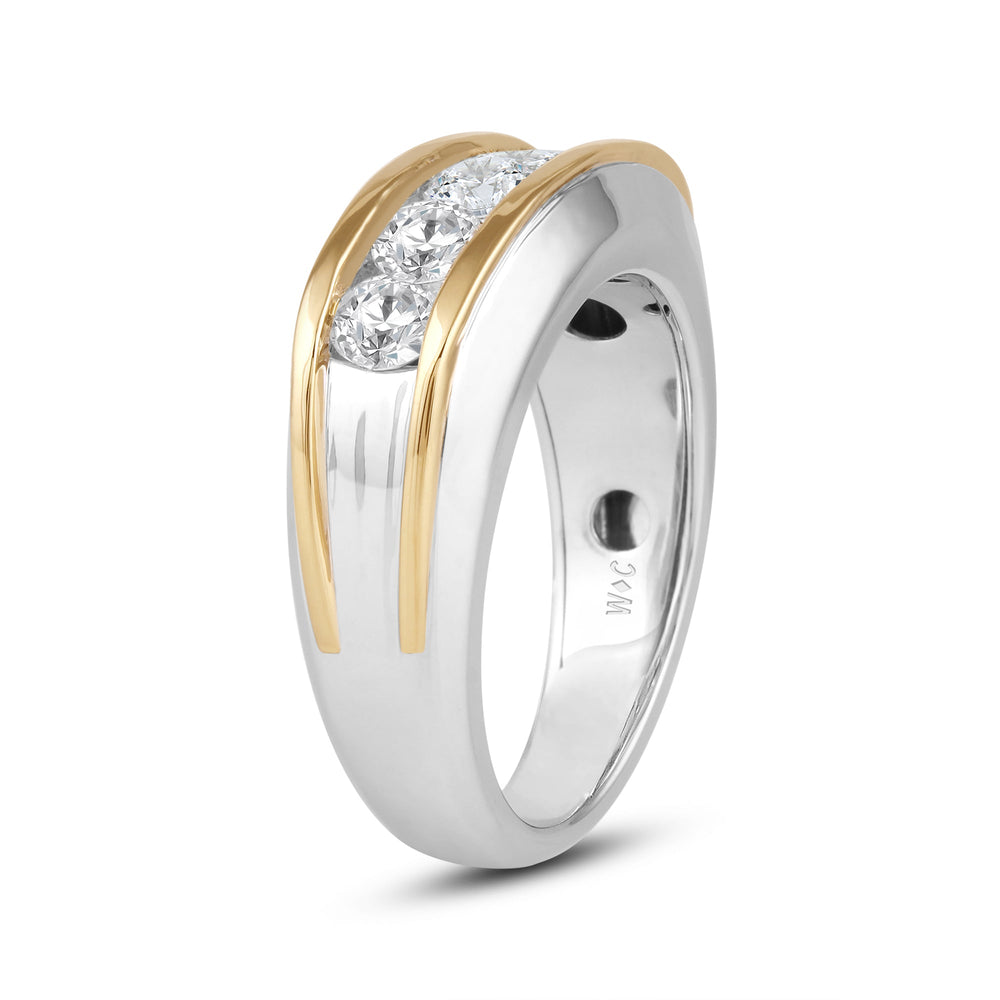 Two-Tone Channel Set 5 Stone Curved Diamond Ring with 18KT Yellow Gold / Lab / 2 Cut Diamond in 14KT Yellow Gold / Lab / 2 view 3
