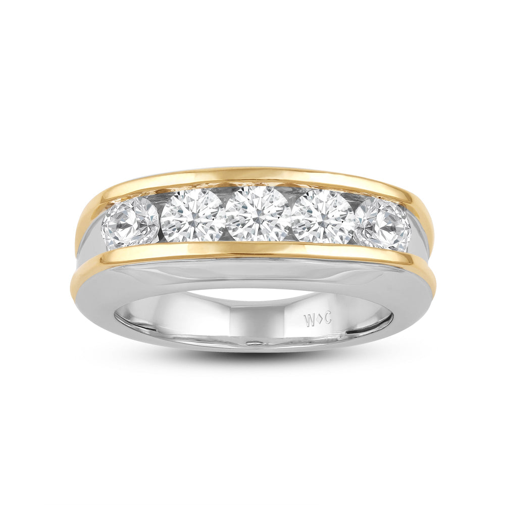 Two-Tone Channel Set 5 Stone Curved Diamond Ring with 18KT Yellow Gold / Lab / 2 Cut Diamond in 14KT Yellow Gold / Lab / 2 view 2
