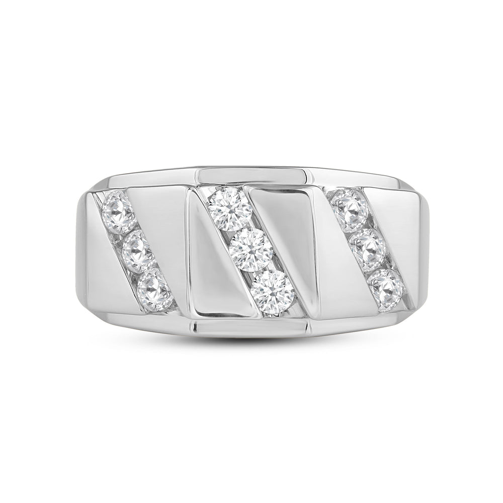 3 Row Channel Set Diamond Accent Mens' Ring with Platinum / Lab / 1 Cut Diamond in 14KT Platinum / Lab / 1 view 1
