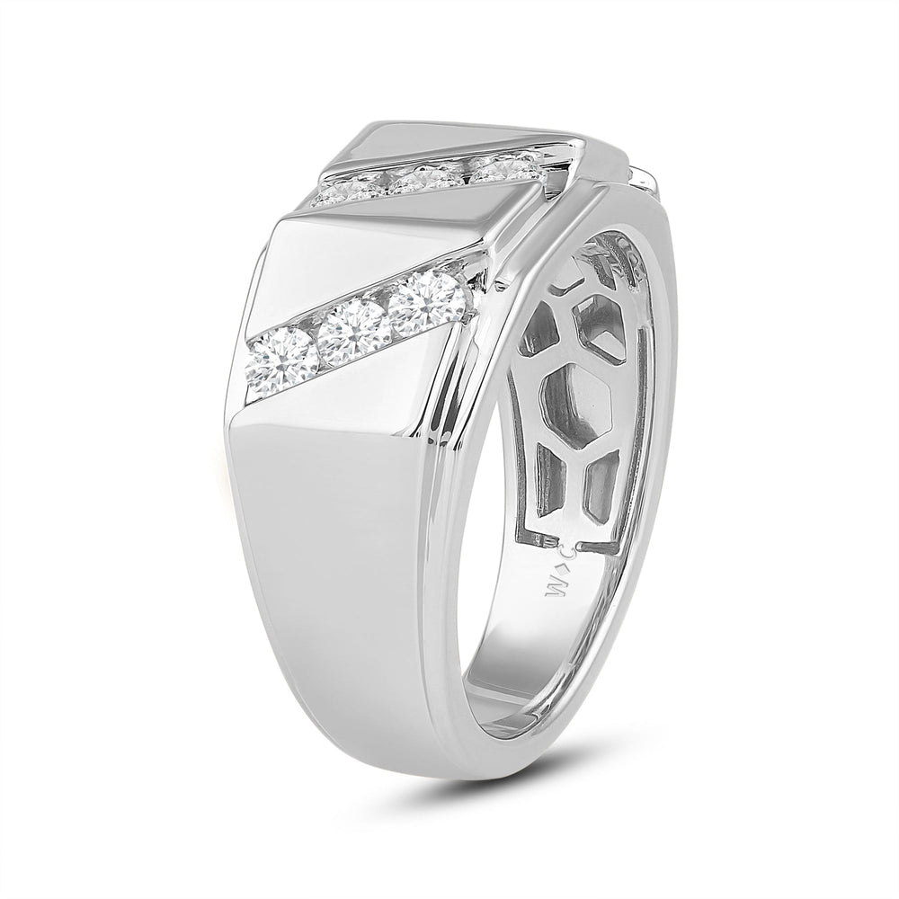 3 Row Channel Set Diamond Accent Mens' Ring with Platinum / Lab / 1 Cut Diamond in 14KT Platinum / Lab / 1 view 3
