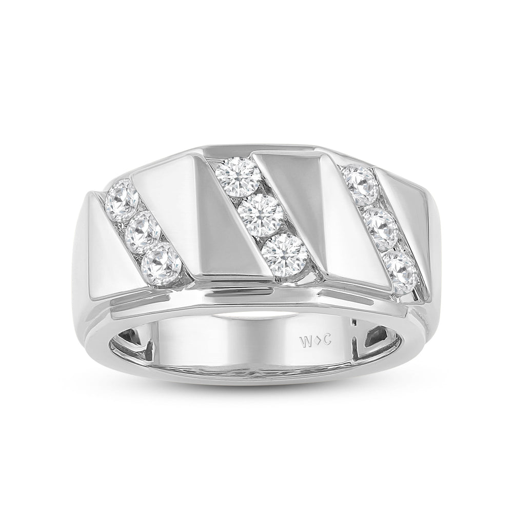 3 Row Channel Set Diamond Accent Mens' Ring with Platinum / Lab / 1 Cut Diamond in 14KT Platinum / Lab / 1 view 2
