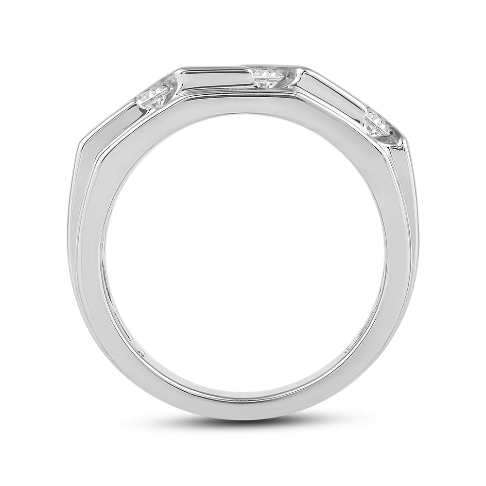3 Row Channel Set Diamond Accent Mens' Ring with Platinum / Lab / 1 Cut Diamond in 14KT Platinum / Lab / 1 view 4
