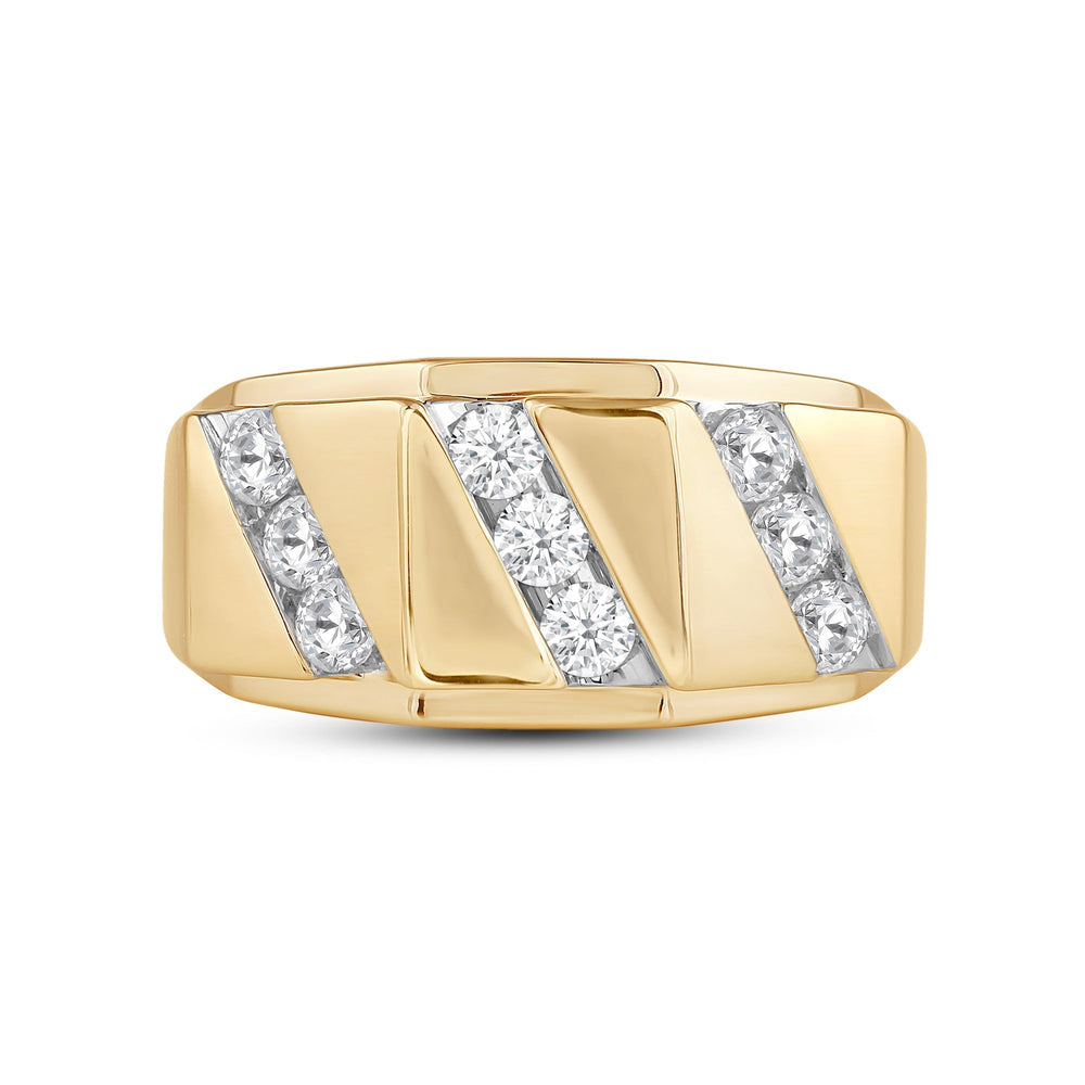 3 Row Channel Set Diamond Accent Mens' Ring with 18KT Yellow Gold / Lab / 1 Cut Diamond in 14KT Yellow Gold / Lab / 1 view 1
