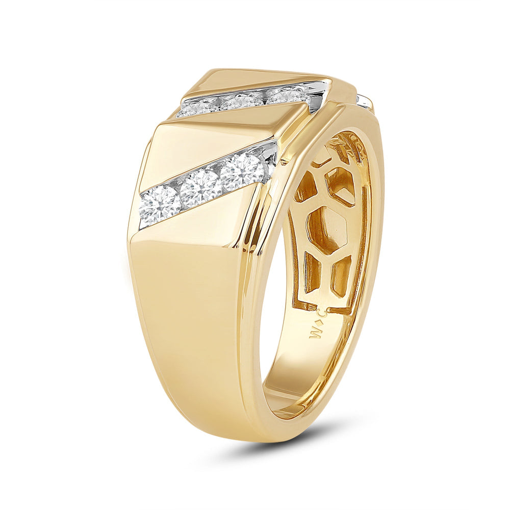 3 Row Channel Set Diamond Accent Mens' Ring with 18KT Yellow Gold / Lab / 1 Cut Diamond in 14KT Yellow Gold / Lab / 1 view 3
