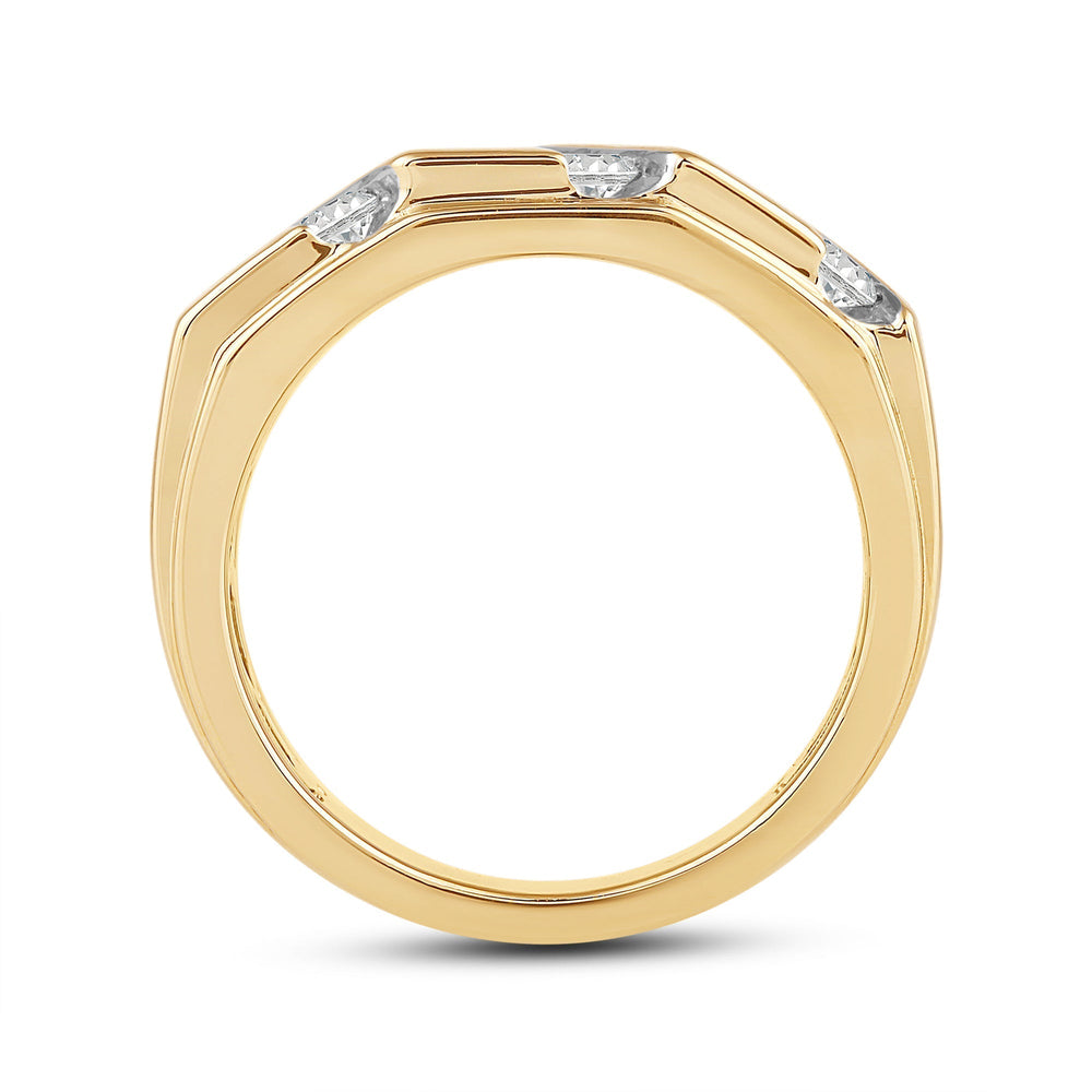 3 Row Channel Set Diamond Accent Mens' Ring with 18KT Yellow Gold / Lab / 1 Cut Diamond in 14KT Yellow Gold / Lab / 1 view 4
