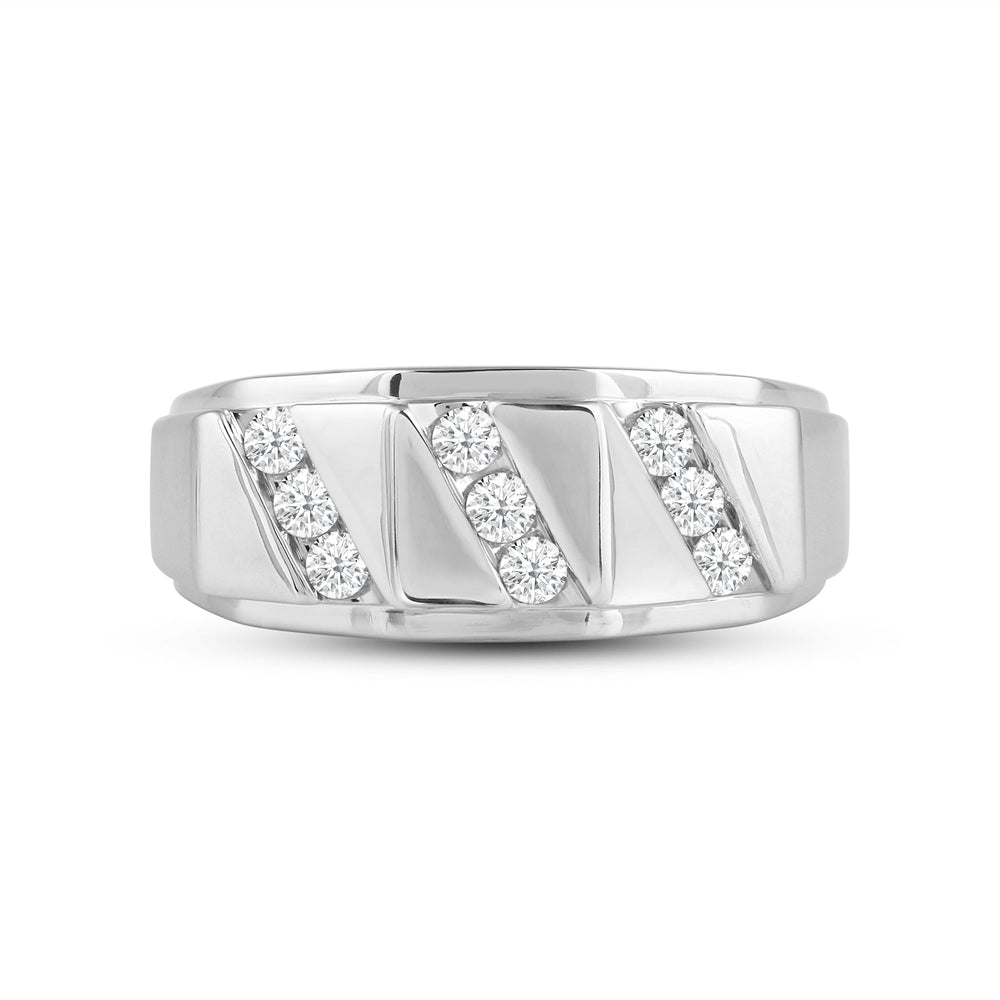 3 Row Channel Set Diamond Accent Mens' Ring with Jan Cut Diamond in 14KT Platinum / Lab / 02 view 1
