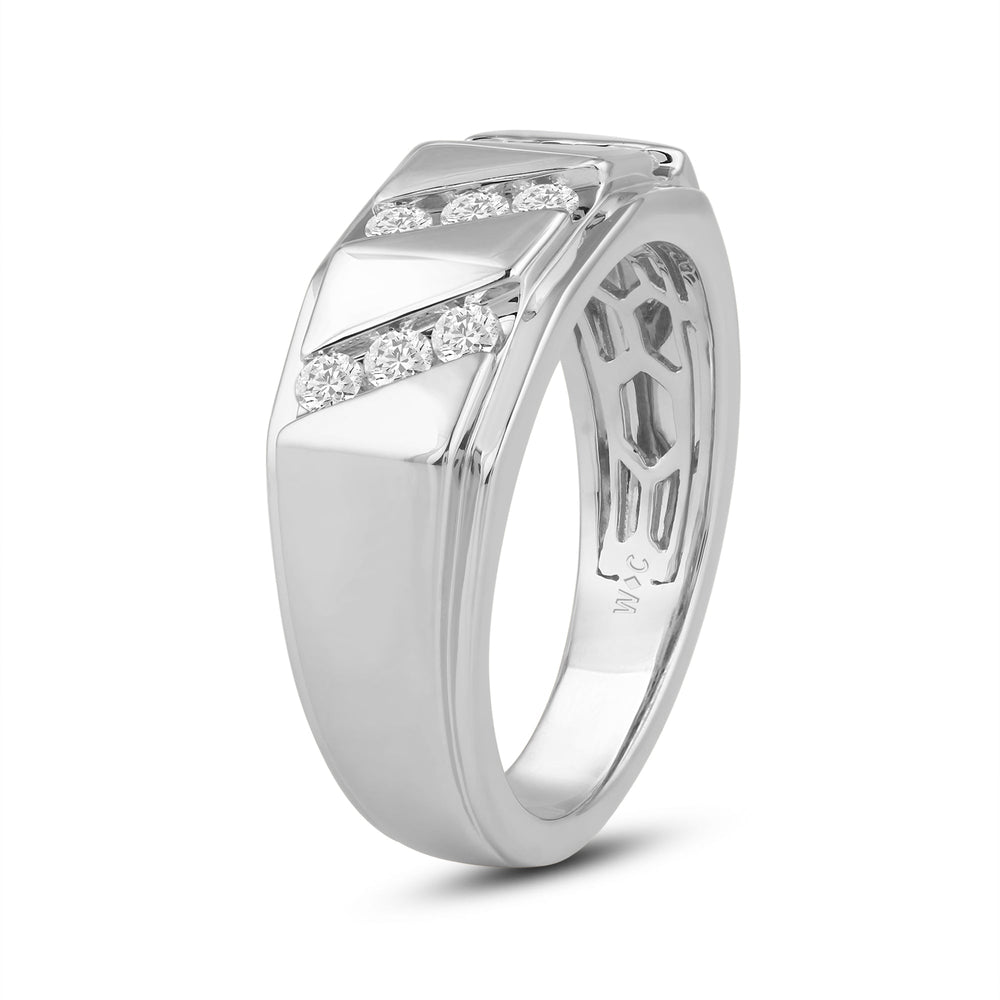 3 Row Channel Set Diamond Accent Mens' Ring with Jan Cut Diamond in 14KT Platinum / Lab / 02 view 3
