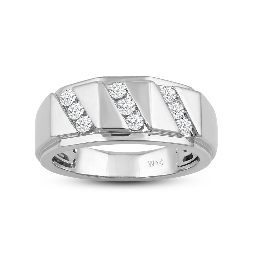 3 Row Channel Set Diamond Accent Mens' Ring with Jan Cut Diamond in 14KT Platinum / Lab / 02 view 2
