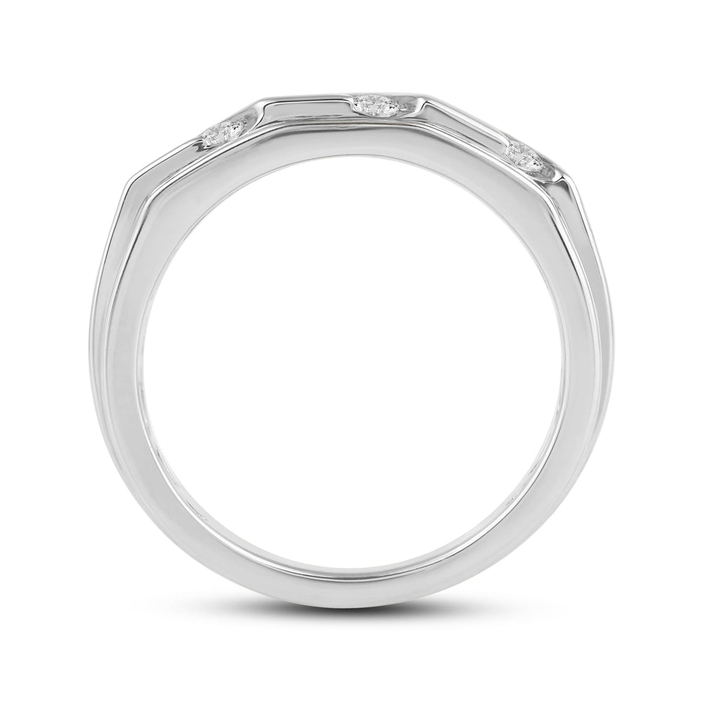 3 Row Channel Set Diamond Accent Mens' Ring with Jan Cut Diamond in 14KT Platinum / Lab / 02 view 4
