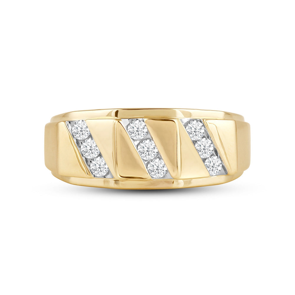 3 Row Channel Set Diamond Accent Mens' Ring with Jan Cut Diamond in 14KT Yellow Gold / Lab / 02 view 1
