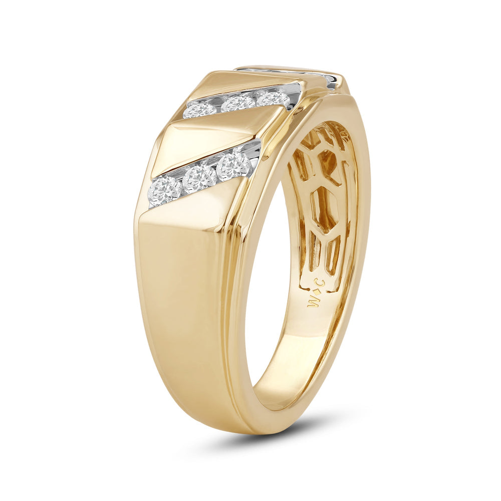 3 Row Channel Set Diamond Accent Mens' Ring with Jan Cut Diamond in 14KT Yellow Gold / Lab / 02 view 3
