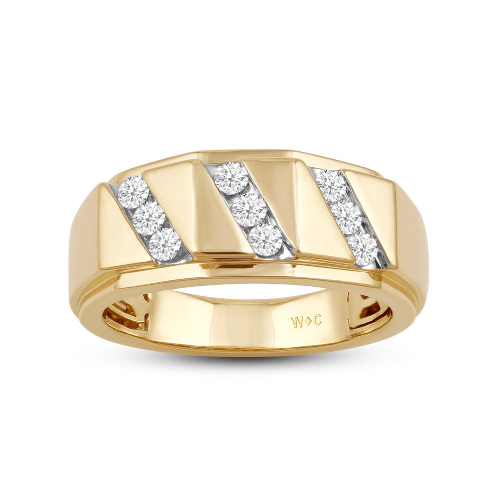 3 Row Channel Set Diamond Accent Mens' Ring with Jan Cut Diamond in 14KT Yellow Gold / Lab / 02 view 2
