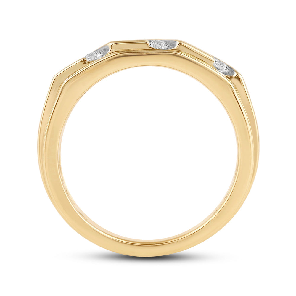 3 Row Channel Set Diamond Accent Mens' Ring with Jan Cut Diamond in 14KT Yellow Gold / Lab / 02 view 4
