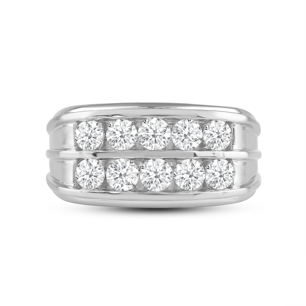 Two -Tone Channel Set 2 Row Diamond Mens' Ring with Platinum / Lab / 2 Cut Diamond in 14KT Platinum / Lab / 2 view 1
