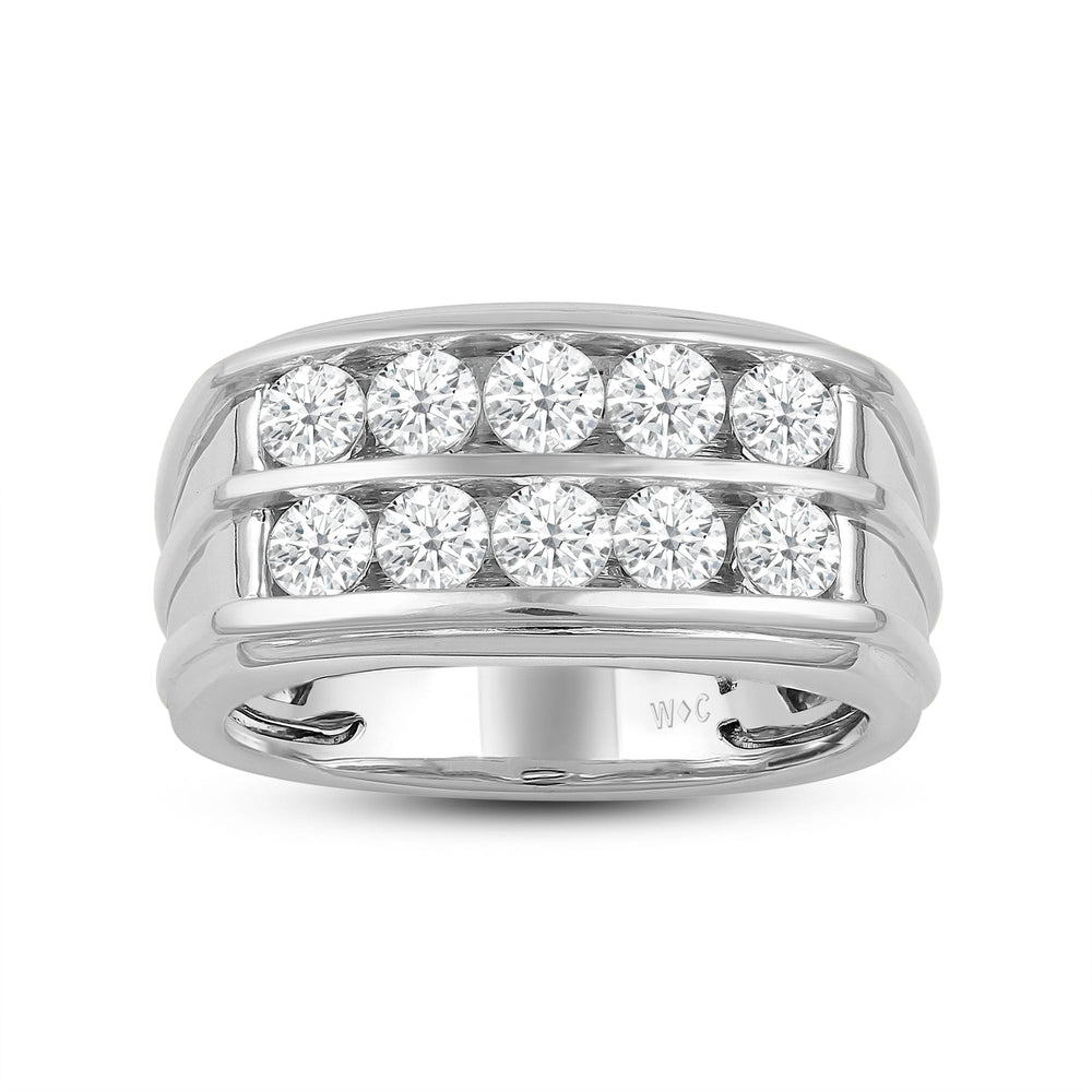 Two -Tone Channel Set 2 Row Diamond Mens' Ring with Platinum / Lab / 2 Cut Diamond in 14KT Platinum / Lab / 2 view 2
