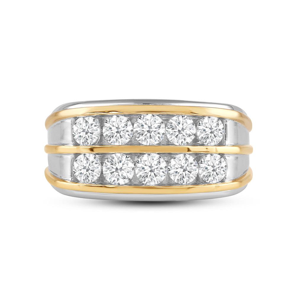 Two -Tone Channel Set 2 Row Diamond Mens' Ring with 18KT Yellow Gold / Lab / 2 Cut Diamond in 14KT Yellow Gold / Lab / 2 view 1
