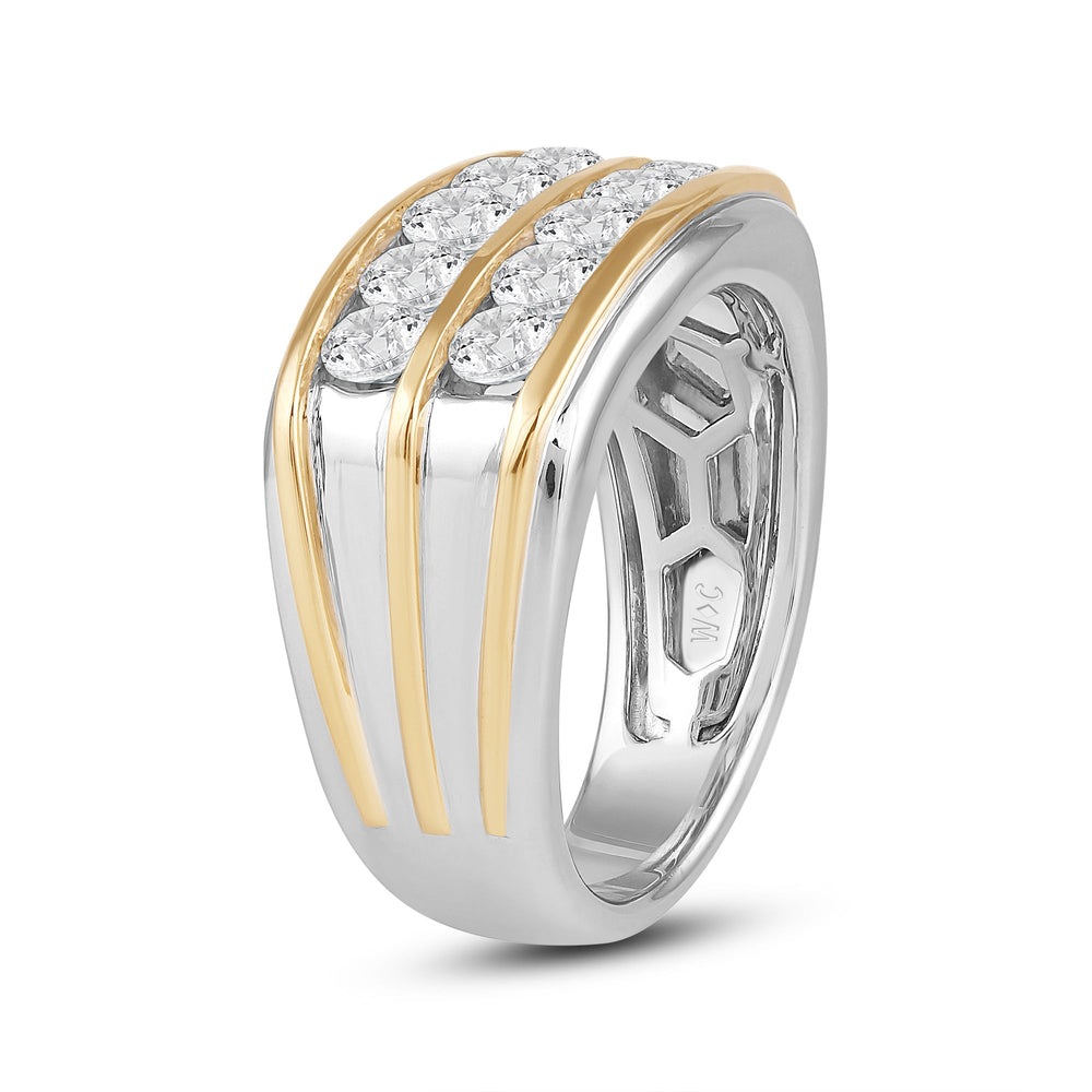 Two -Tone Channel Set 2 Row Diamond Mens' Ring with 18KT Yellow Gold / Lab / 2 Cut Diamond in 14KT Yellow Gold / Lab / 2 view 3
