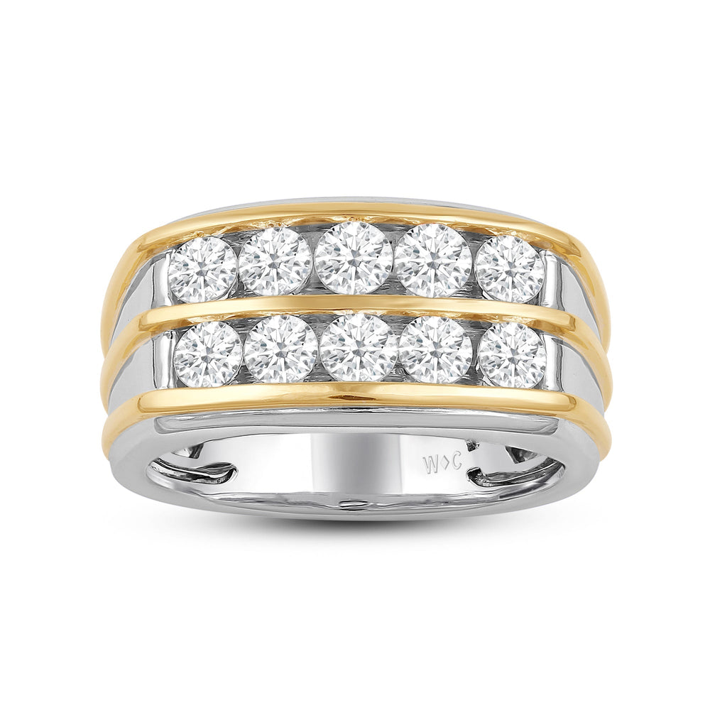 Two -Tone Channel Set 2 Row Diamond Mens' Ring with 18KT Yellow Gold / Lab / 2 Cut Diamond in 14KT Yellow Gold / Lab / 2 view 2
