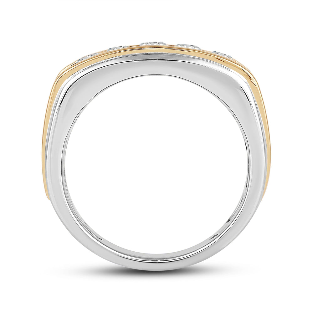Two -Tone Channel Set 2 Row Diamond Mens' Ring with 18KT Yellow Gold / Lab / 2 Cut Diamond in 14KT Yellow Gold / Lab / 2 view 4

