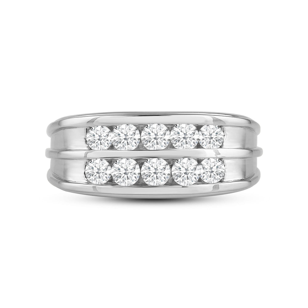 Two -Tone Channel Set 2 Row Diamond Mens' Ring with Platinum / Lab / 1 1/2 Cut Diamond in 14KT Platinum / Lab / 1 1/2 view 1
