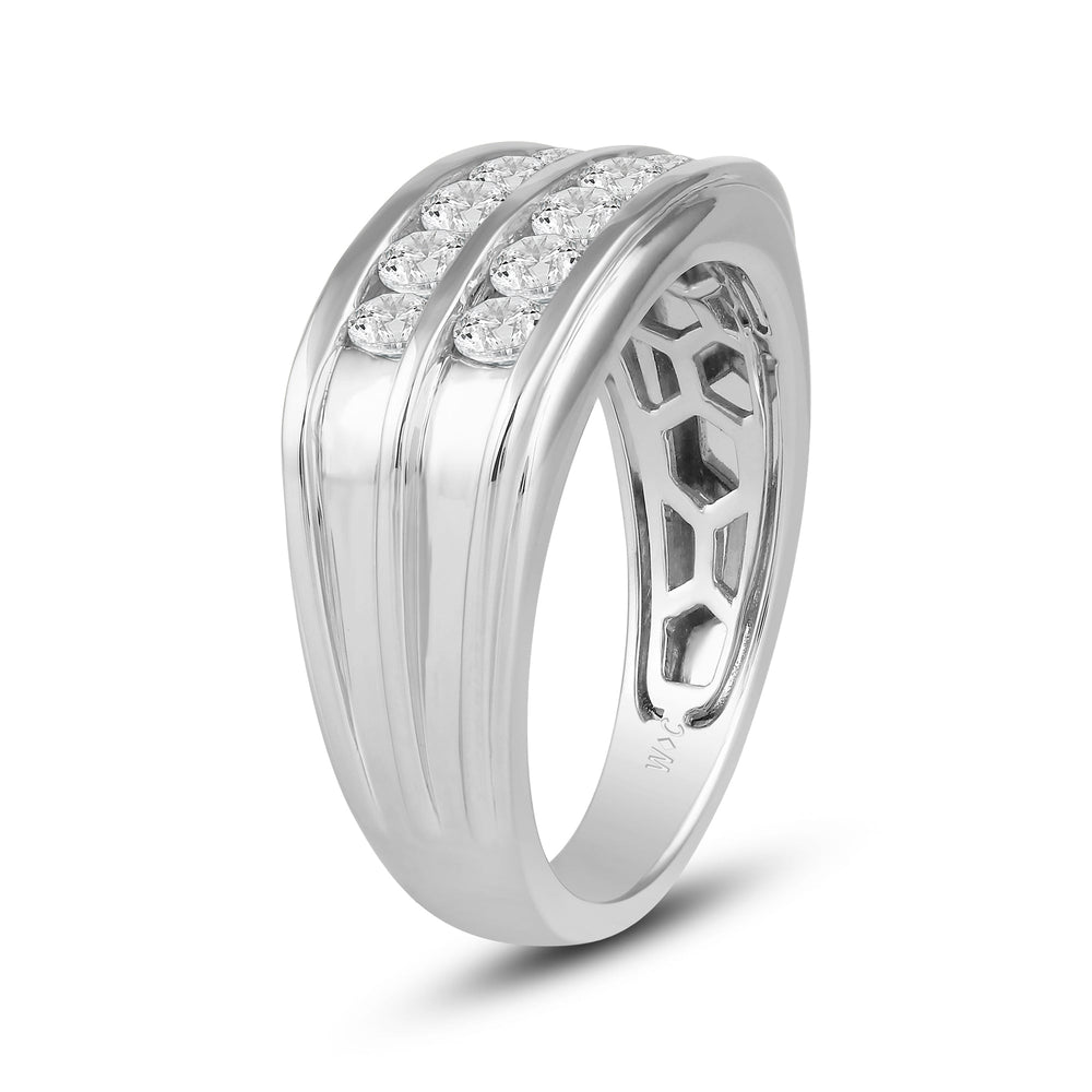 Two -Tone Channel Set 2 Row Diamond Mens' Ring with Platinum / Lab / 1 1/2 Cut Diamond in 14KT Platinum / Lab / 1 1/2 view 3

