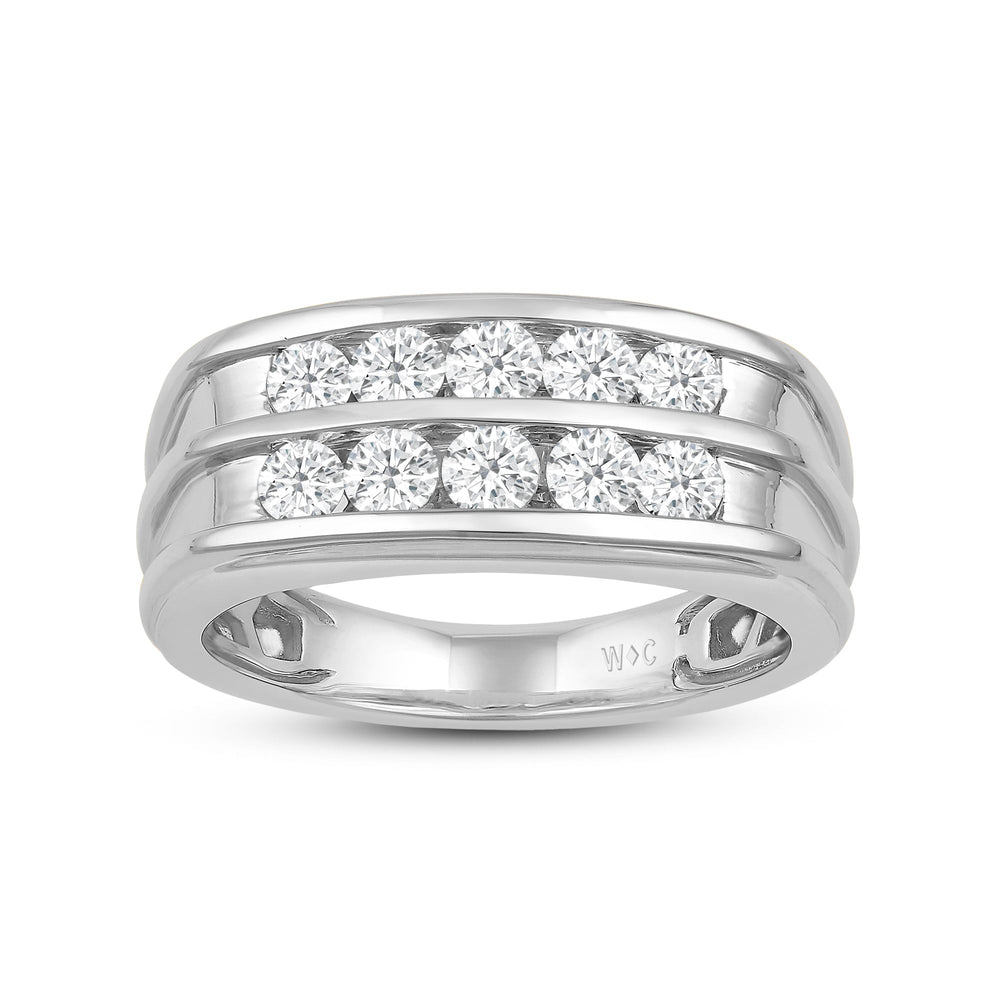 Two -Tone Channel Set 2 Row Diamond Mens' Ring with Platinum / Lab / 1 1/2 Cut Diamond in 14KT Platinum / Lab / 1 1/2 view 2
