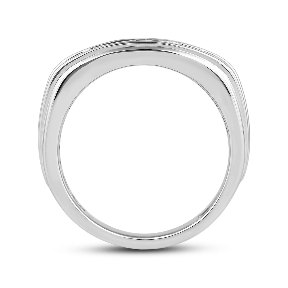 Two -Tone Channel Set 2 Row Diamond Mens' Ring with Platinum / Lab / 1 1/2 Cut Diamond in 14KT Platinum / Lab / 1 1/2 view 4
