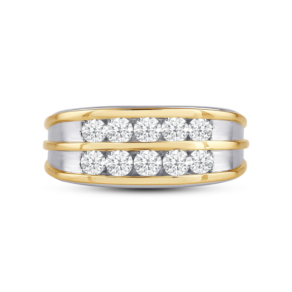 Two -Tone Channel Set 2 Row Diamond Mens' Ring with 18KT Yellow Gold / Lab / 1 1/2 Cut Diamond in 14KT Yellow Gold / Lab / 1 1/2 view 1
