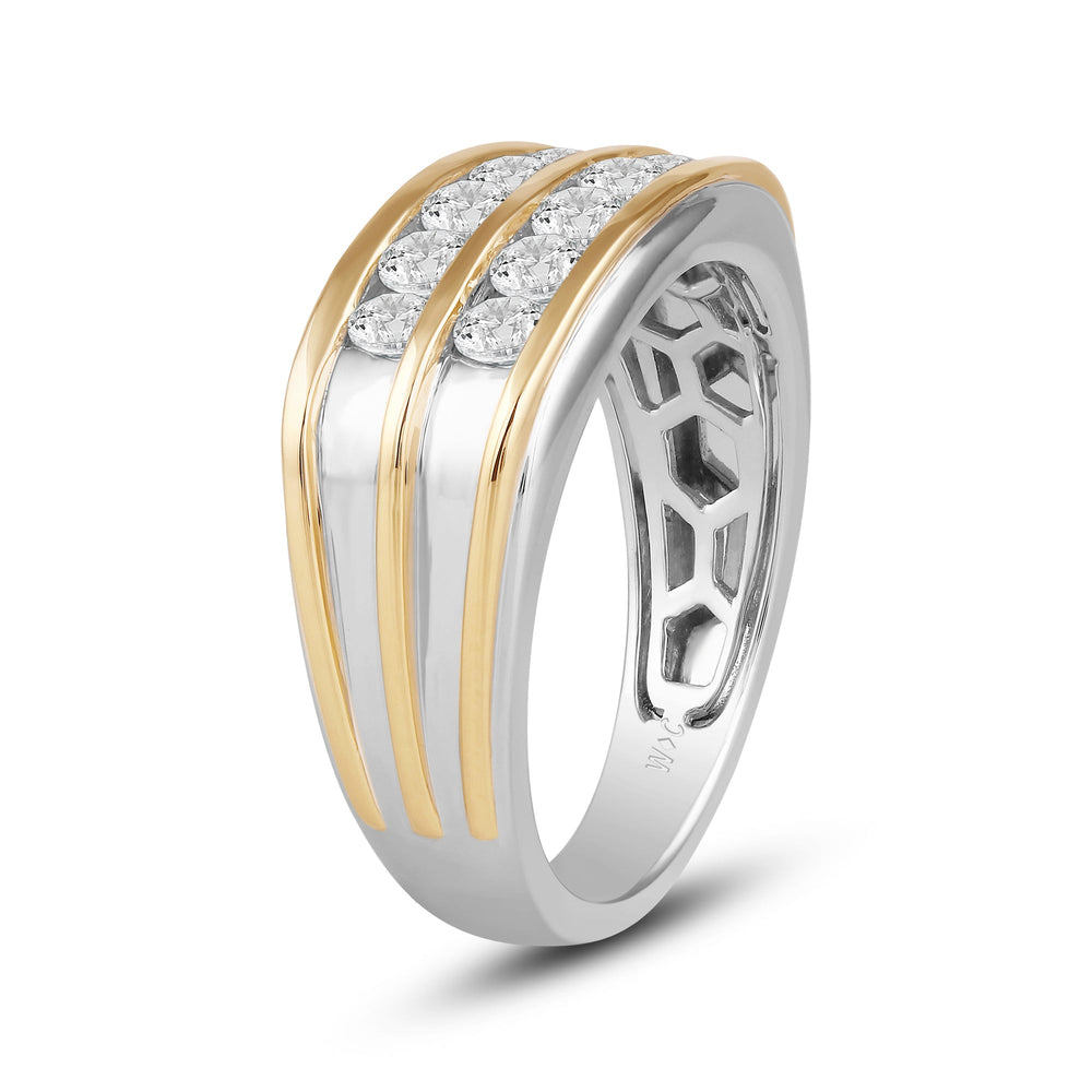Two -Tone Channel Set 2 Row Diamond Mens' Ring with 18KT Yellow Gold / Lab / 1 1/2 Cut Diamond in 14KT Yellow Gold / Lab / 1 1/2 view 3
