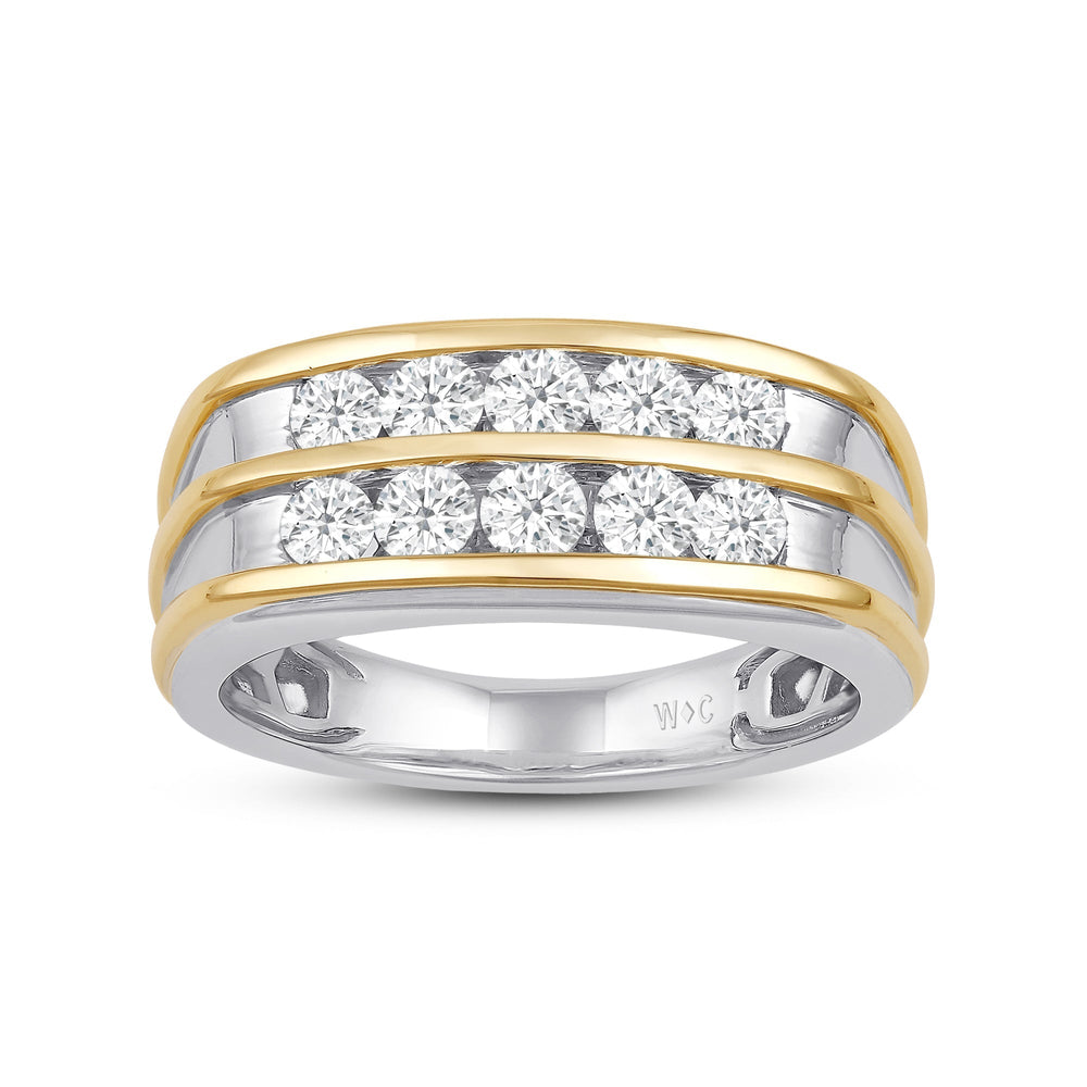 Two -Tone Channel Set 2 Row Diamond Mens' Ring with 18KT Yellow Gold / Lab / 1 1/2 Cut Diamond in 14KT Yellow Gold / Lab / 1 1/2 view 2
