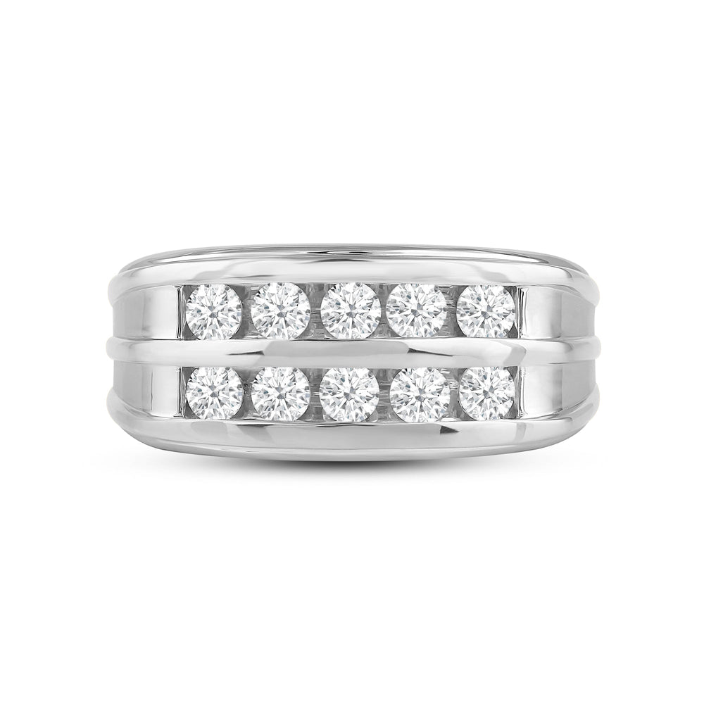 Two -Tone Channel Set 2 Row Diamond Mens' Ring with Platinum / Lab / 1 Cut Diamond in 14KT Platinum / Lab / 1 view 1
